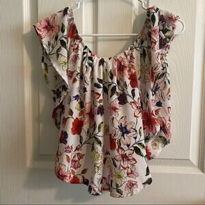 Rue 21 Fluttery Floral Poncho Crop Top Women's Size Medium Lined White w Flowers